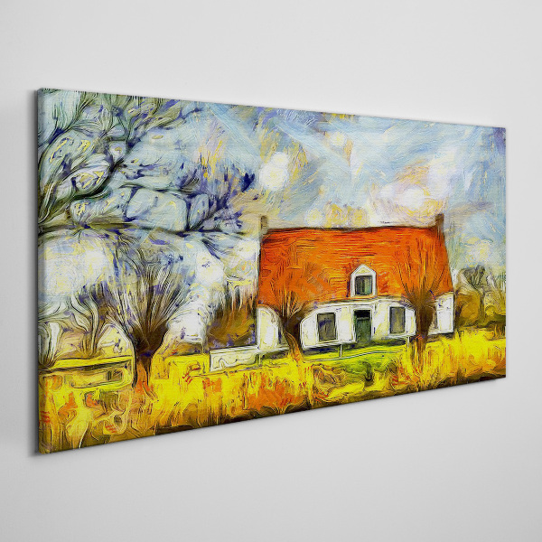 Obraz canvas Abstrakcia dediny dom strom