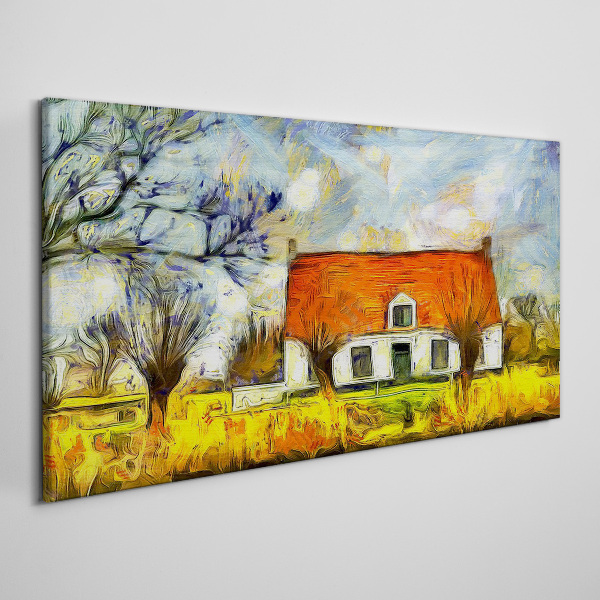 Obraz canvas Farebná vidiecka chata v krajine