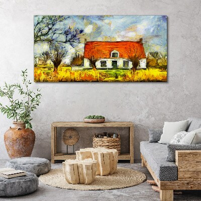 Obraz canvas Farebná vidiecka chata v krajine
