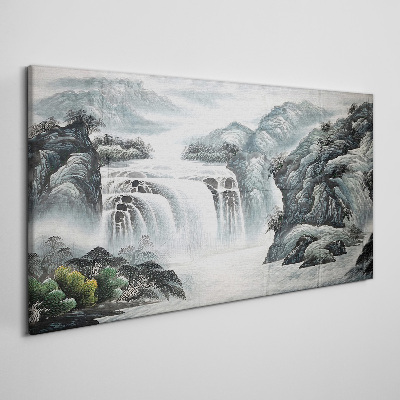 Obraz canvas Horská rieka vodopád kríky
