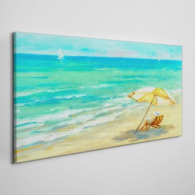 Obraz canvas Pláž mora vlny dáždnik