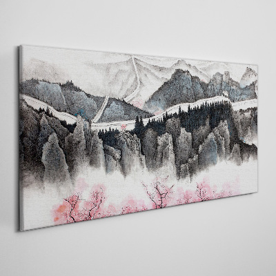 Obraz canvas Pokojná horská krajina s kvetmi