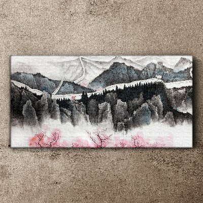 Obraz canvas Pokojná horská krajina s kvetmi