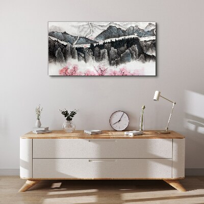 Obraz canvas Pokojná horská krajina s kvetmi
