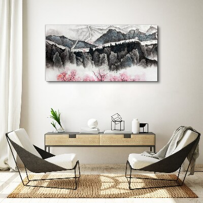 Obraz canvas Pokojná horská krajina s kvetmi