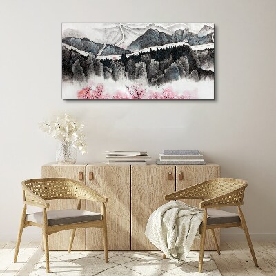 Obraz canvas Pokojná horská krajina s kvetmi