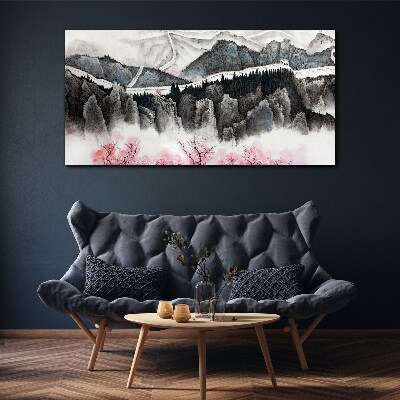 Obraz canvas Pokojná horská krajina s kvetmi