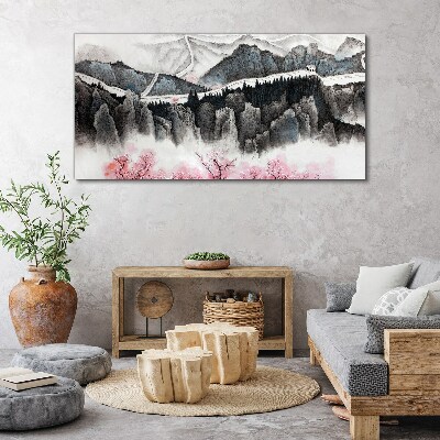 Obraz canvas Pokojná horská krajina s kvetmi