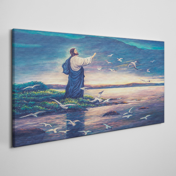 Obraz canvas Ježiš na brehu s vtákmi