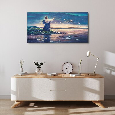 Obraz canvas Ježiš na brehu s vtákmi