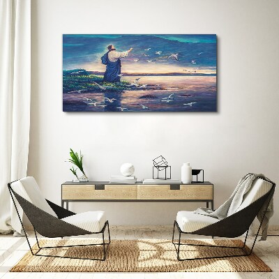 Obraz canvas Ježiš na brehu s vtákmi