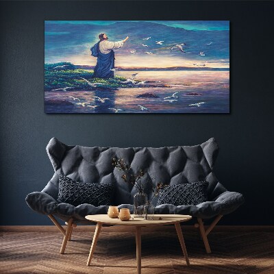 Obraz canvas Ježiš na brehu s vtákmi