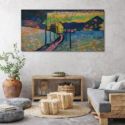 Obraz canvas Farebná krajina s domom
