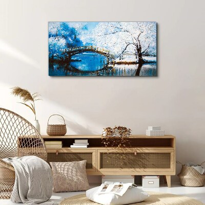 Obraz canvas Zimné riečny strom most