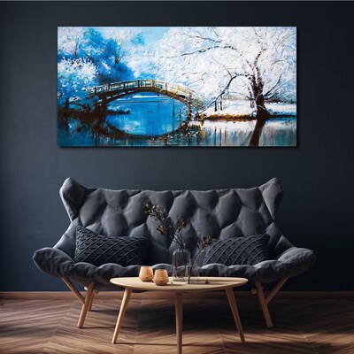 Obraz canvas Zimný most v modrej krajine
