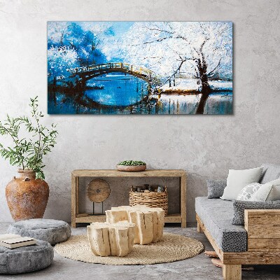 Obraz canvas Zimný most v modrej krajine