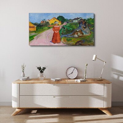 Obraz canvas Žena v červených šatách od Muncha