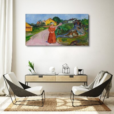 Obraz canvas Žena v červených šatách od Muncha