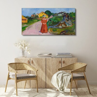 Obraz canvas Žena v červených šatách od Muncha