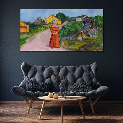 Obraz canvas Žena v červených šatách od Muncha