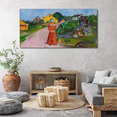 Obraz canvas Žena v červených šatách od Muncha