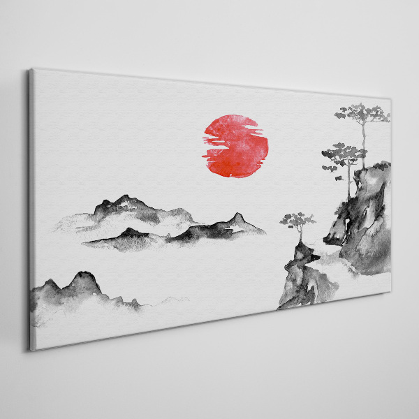 Obraz canvas Japonská krajina s červenou guľou