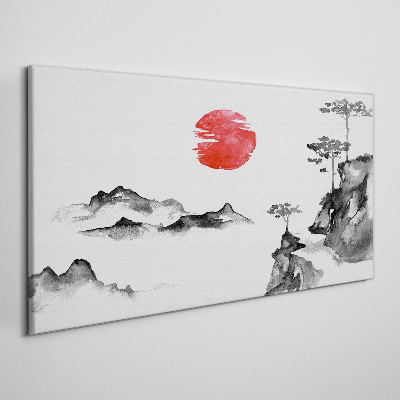 Obraz canvas Japonská krajina s červenou guľou