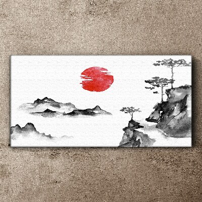 Obraz canvas Japonská krajina s červenou guľou