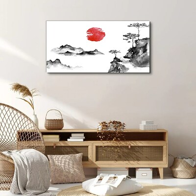 Obraz canvas Japonská krajina s červenou guľou