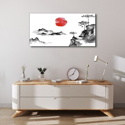 Obraz canvas Japonská krajina s červenou guľou