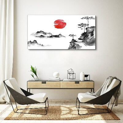 Obraz canvas Japonská krajina s červenou guľou