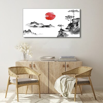 Obraz canvas Japonská krajina s červenou guľou