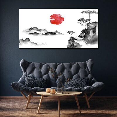 Obraz canvas Japonská krajina s červenou guľou