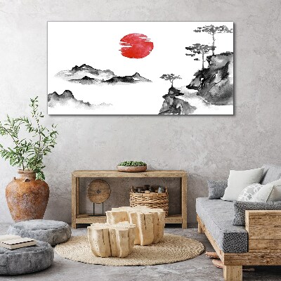 Obraz canvas Japonská krajina s červenou guľou