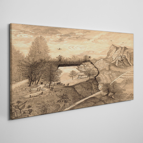 Obraz Canvas Krajina s mostom a stromami