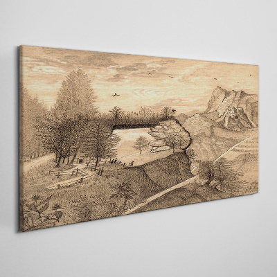 Obraz Canvas Krajina s mostom a stromami