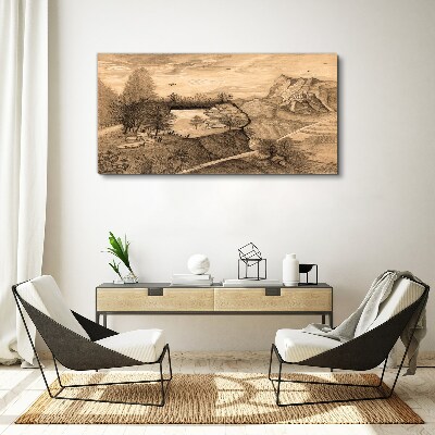 Obraz Canvas Krajina s mostom a stromami