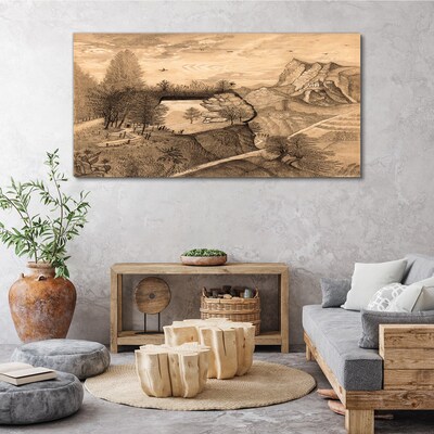Obraz Canvas Krajina s mostom a stromami