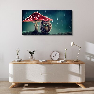 Obraz Canvas Sova pod hubou v daždi