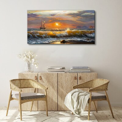 Obraz canvas Pobrežné vlny západu slnka