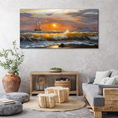 Obraz canvas Pobrežné vlny západu slnka