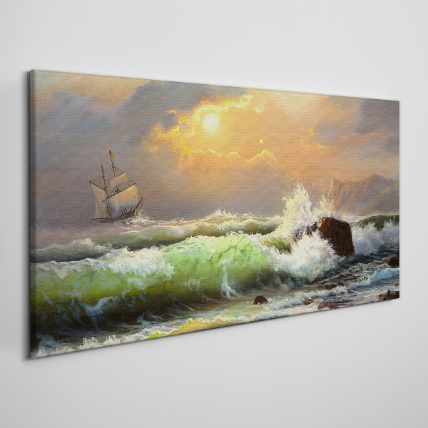 Obraz canvas Vlny loď slnko