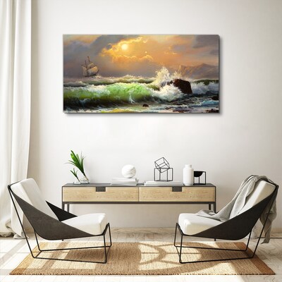 Obraz canvas Vlny loď slnko