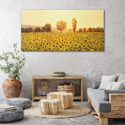 Obraz canvas Slnečnicové pole v zapadajúcom slnku
