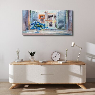 Obraz Canvas Kvety pri otvorenom okne