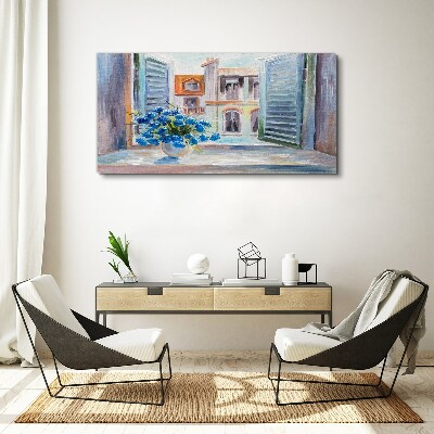 Obraz Canvas Kvety pri otvorenom okne