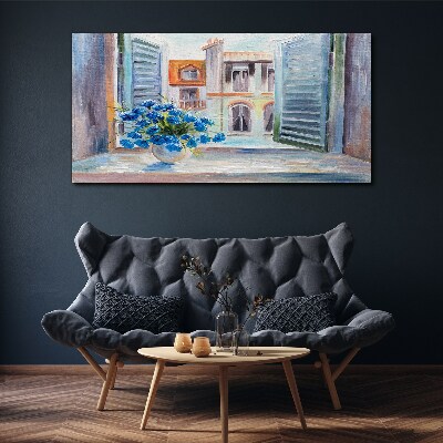 Obraz Canvas Kvety pri otvorenom okne