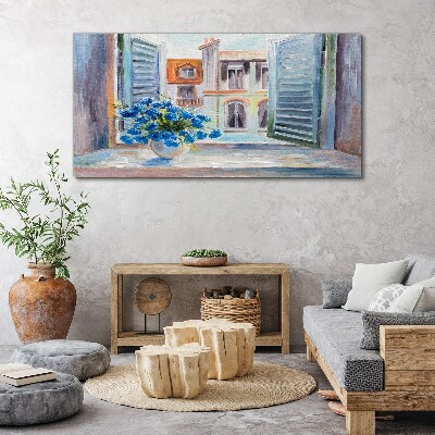 Obraz Canvas Kvety pri otvorenom okne