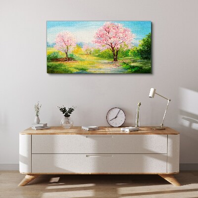 Obraz Canvas Jarné stromy v ružovom kvete