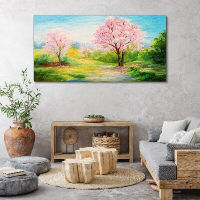 Obraz Canvas Jarné stromy v ružovom kvete